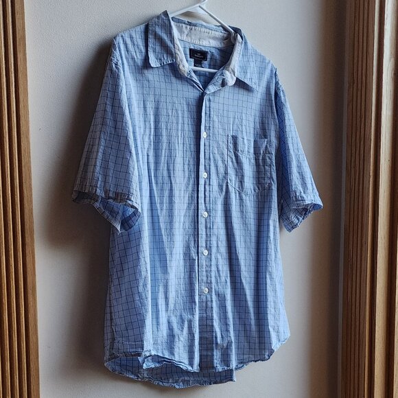 Dockers Blue Checked Short Sleeve Casual Button Down Shirt Size XL - Picture 4 of 13